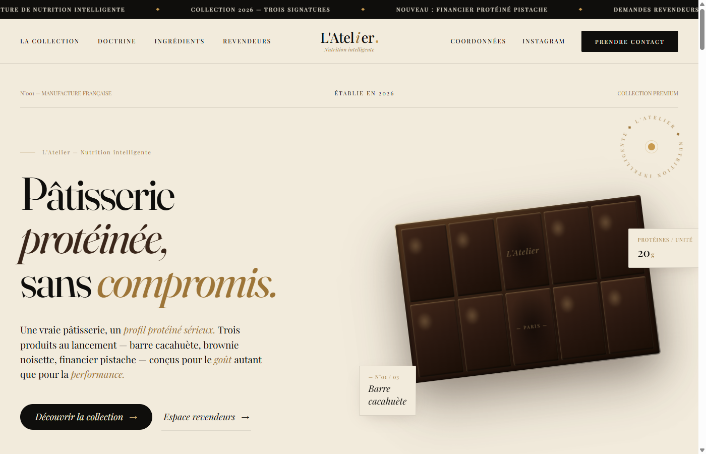 Site internet L'Atelier — Nutrition premium